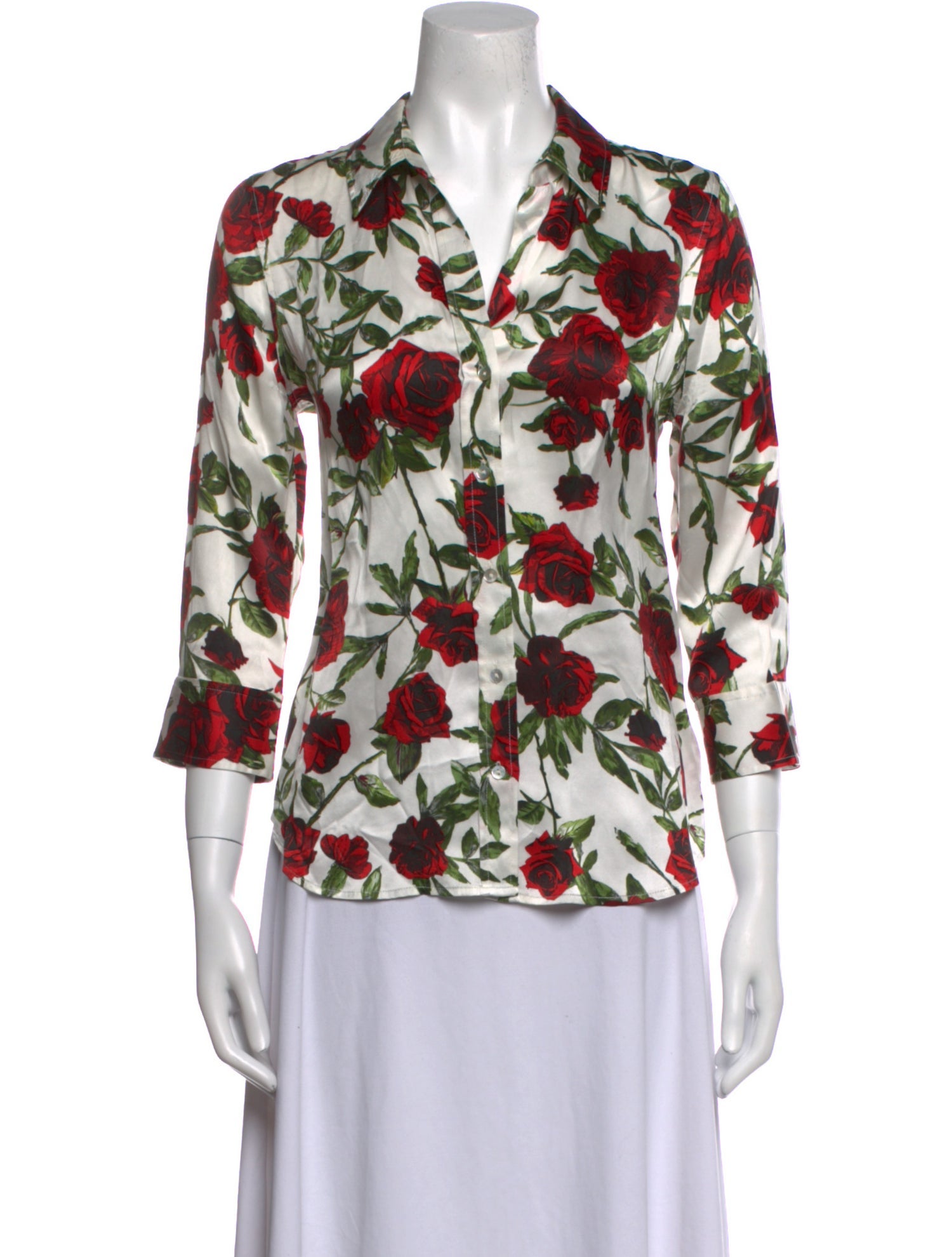 L'Agence Silk Floral Print Button-Up Top