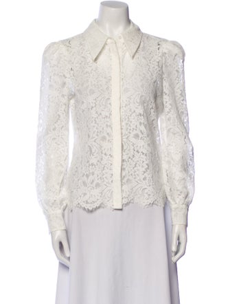 L'Agence Lace Pattern Long Sleeve Button-Up Top