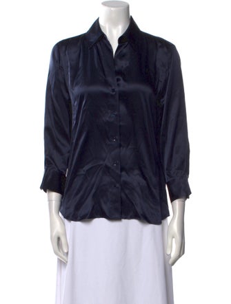 L'Agence Silk Three-Quarter Sleeve Button-Up Top