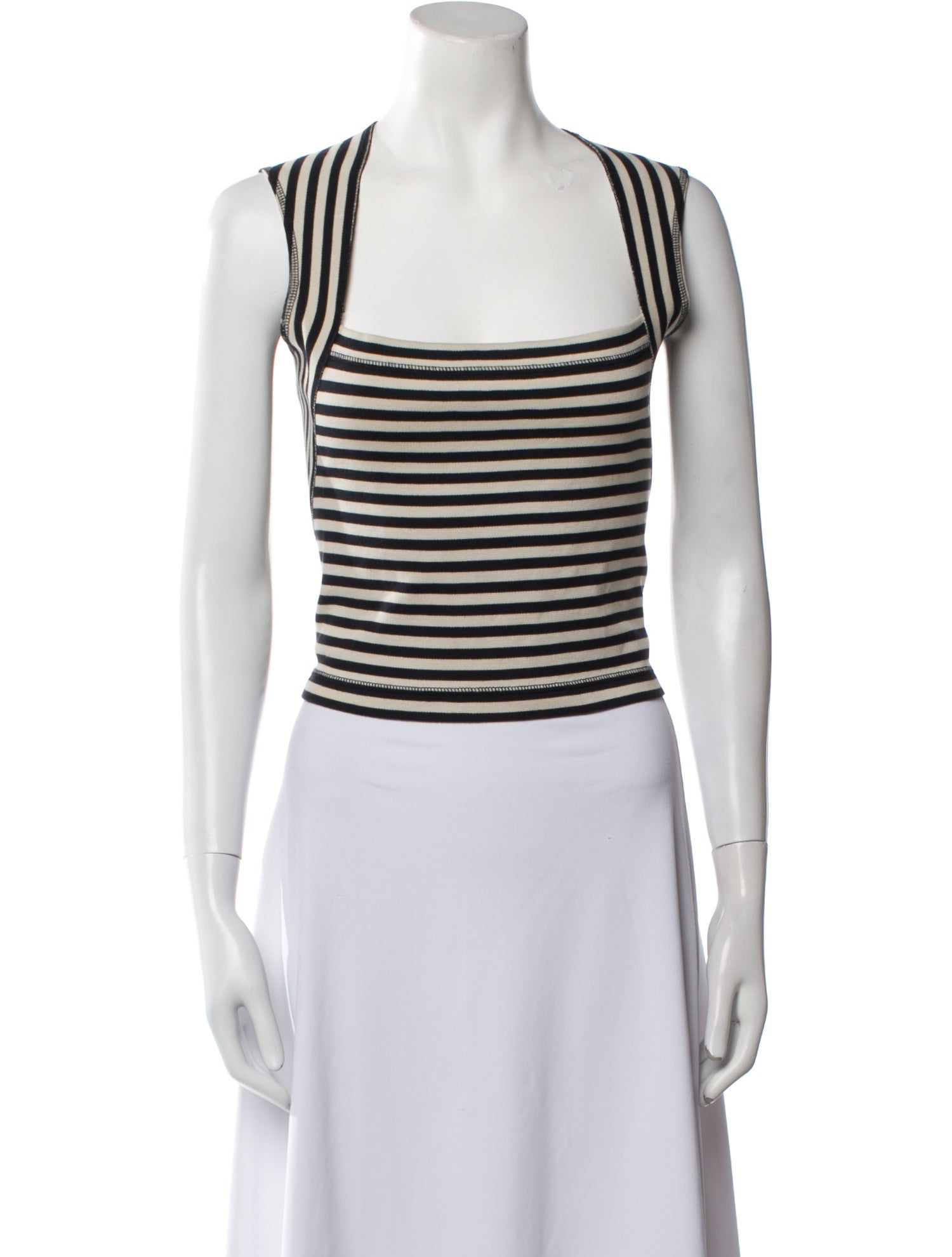 L'Agence Striped Square Neckline Crop Top