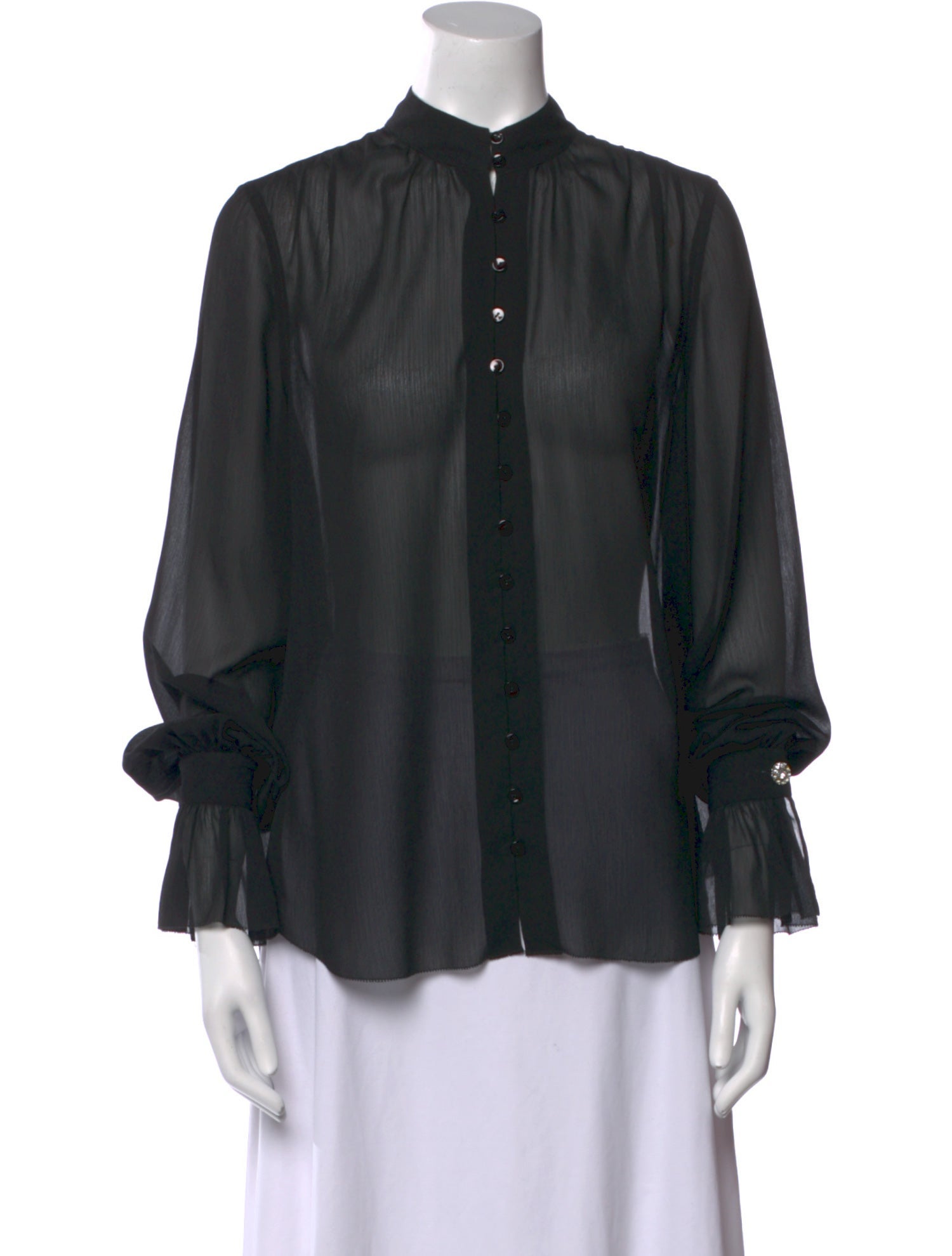 L'Agence Mock Neck Long Sleeve Button-Up Top