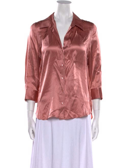 L'Agence Silk Three-Quarter Sleeve Button-Up Top