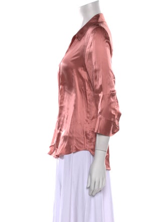 L'Agence Silk Three-Quarter Sleeve Button-Up Top
