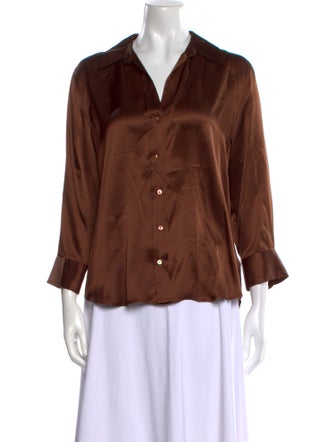 L'Agence Silk Three-Quarter Sleeve Button-Up Top