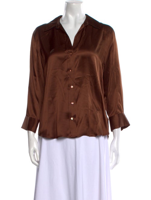L'Agence Silk Three-Quarter Sleeve Button-Up Top