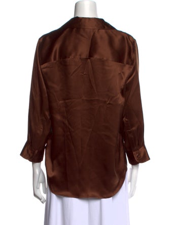 L'Agence Silk Three-Quarter Sleeve Button-Up Top