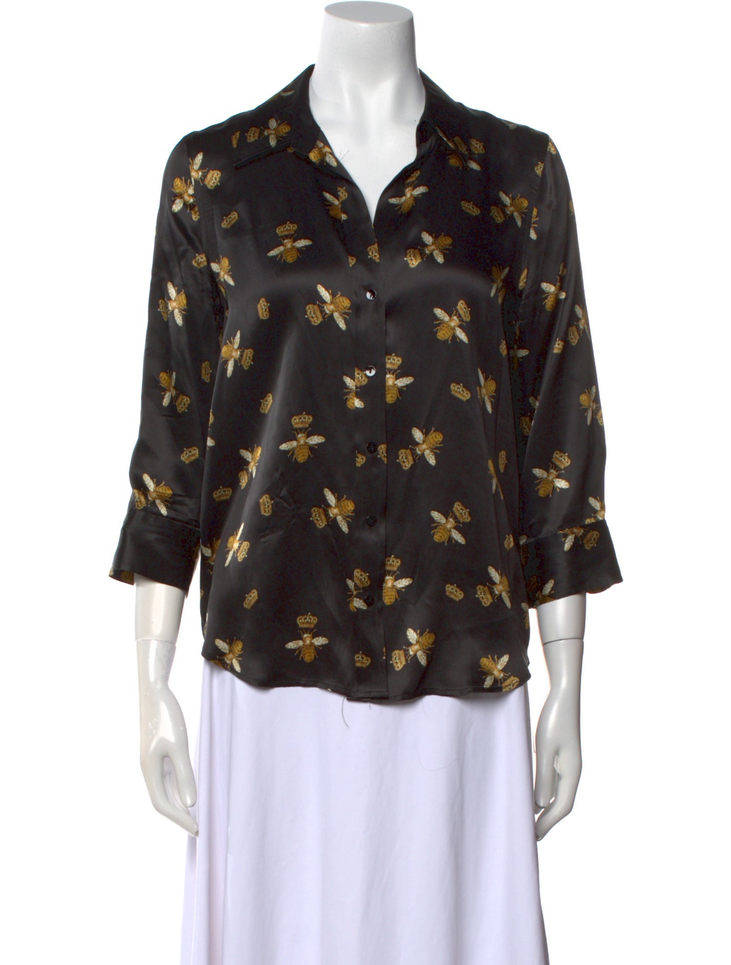 L'Agence Silk Printed Button-Up Top