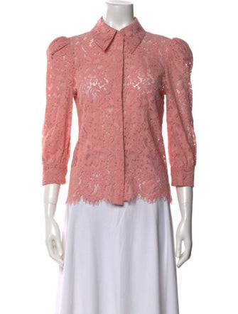 L'Agence Nylon Lace Pattern Button-Up Top