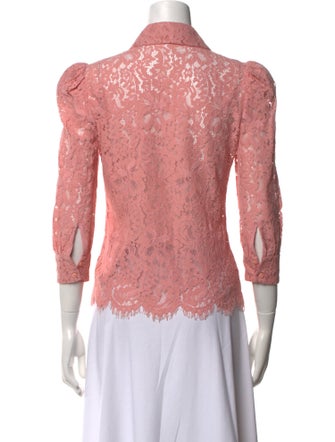 L'Agence Nylon Lace Pattern Button-Up Top