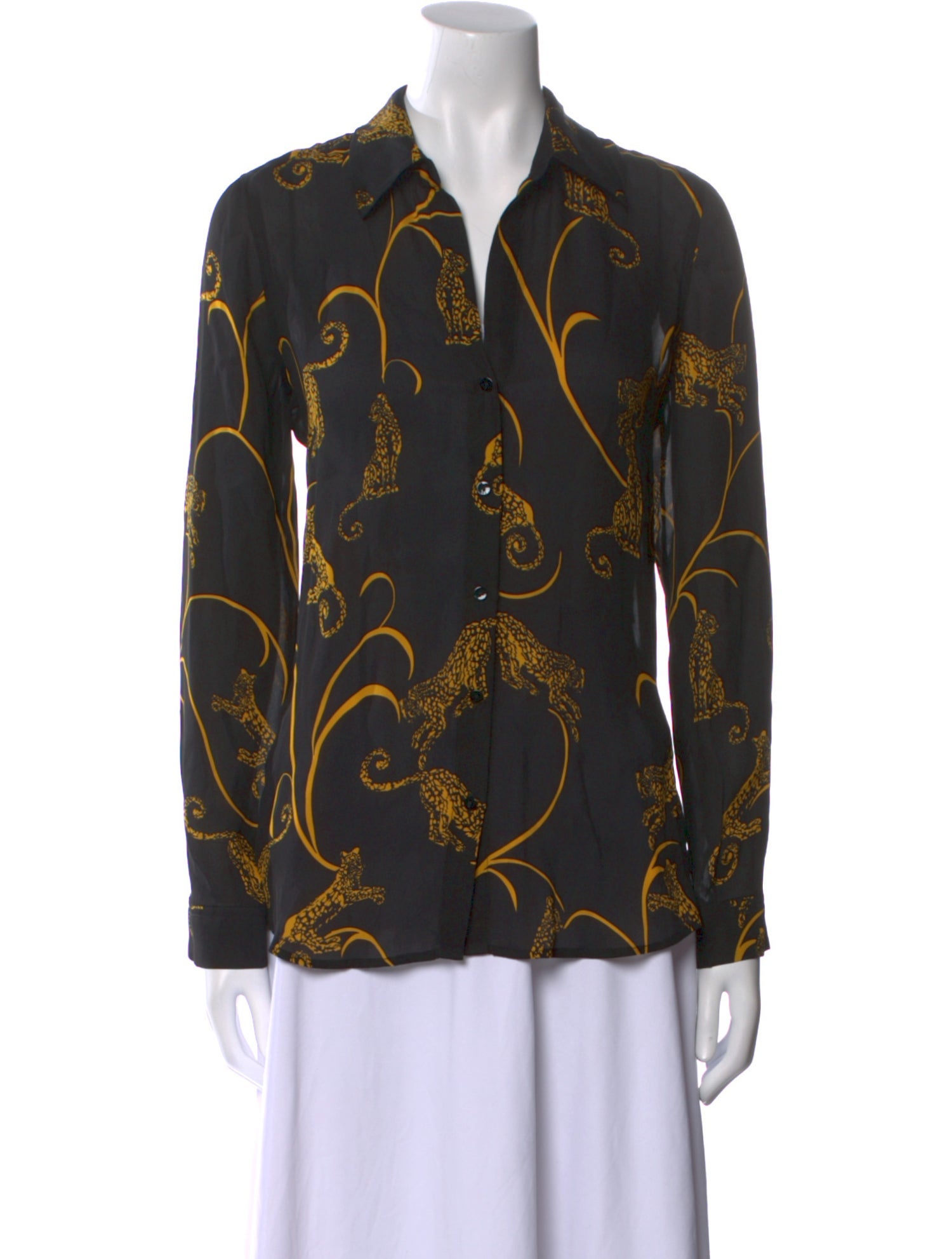 L'Agence Silk Printed Button-Up Top