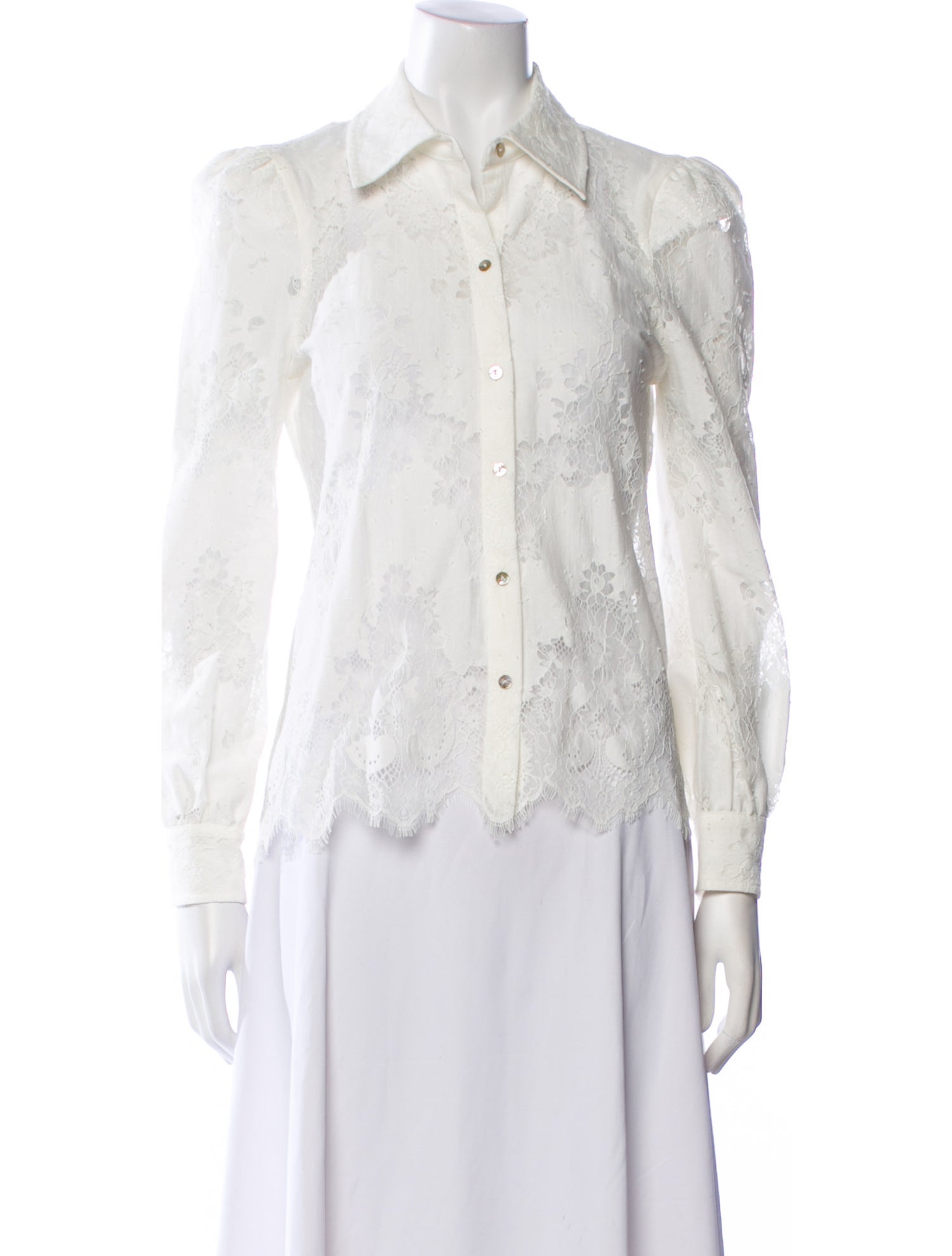 L'Agence Nylon Lace Pattern Button-Up Top