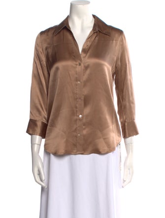 L'Agence Silk Three-Quarter Sleeve Button-Up Top