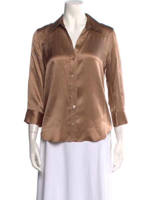 L'Agence Silk Three-Quarter Sleeve Button-Up Top
