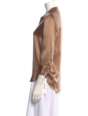 L'Agence Silk Three-Quarter Sleeve Button-Up Top