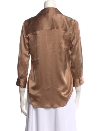 L'Agence Silk Three-Quarter Sleeve Button-Up Top