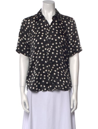L'Agence Silk Polka Dot Print Button-Up Top