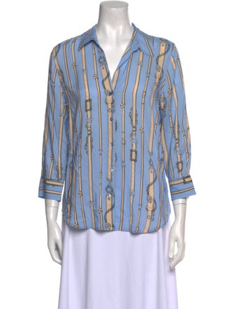 L'Agence Striped V-Neck Button-Up Top