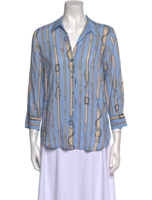 L'Agence Striped V-Neck Button-Up Top