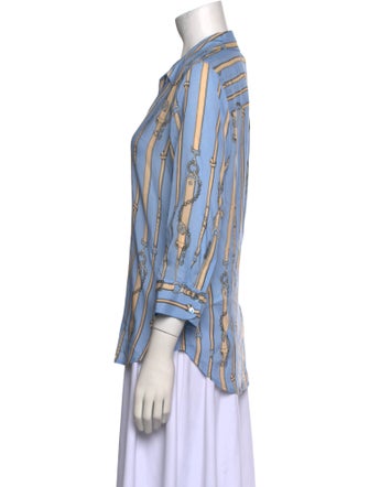 L'Agence Striped V-Neck Button-Up Top