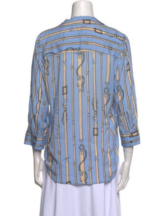L'Agence Striped V-Neck Button-Up Top