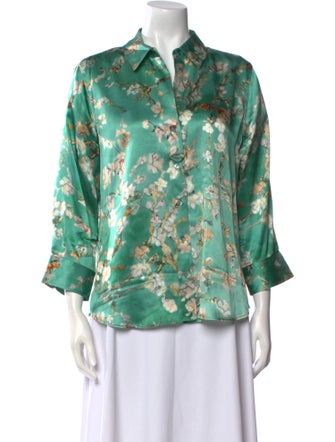 L'Agence Silk Floral Print Button-Up Top