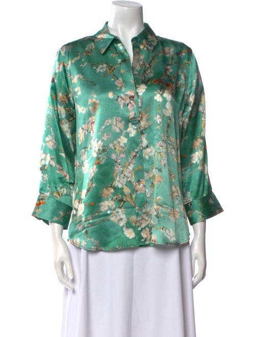 L'Agence Silk Floral Print Button-Up Top