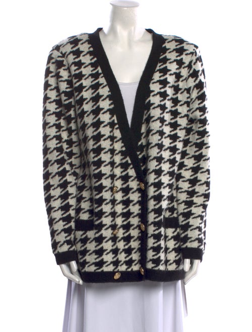 L'Agence Houndstooth Print V-Neck Sweater