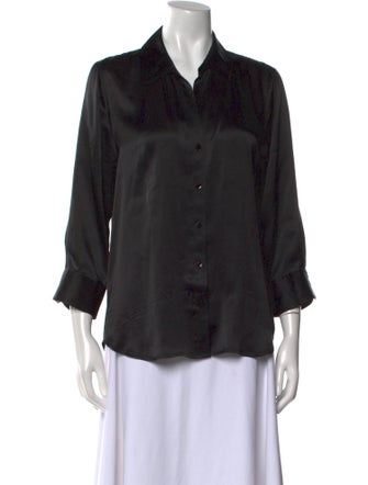 L'Agence Silk Three-Quarter Sleeve Button-Up Top