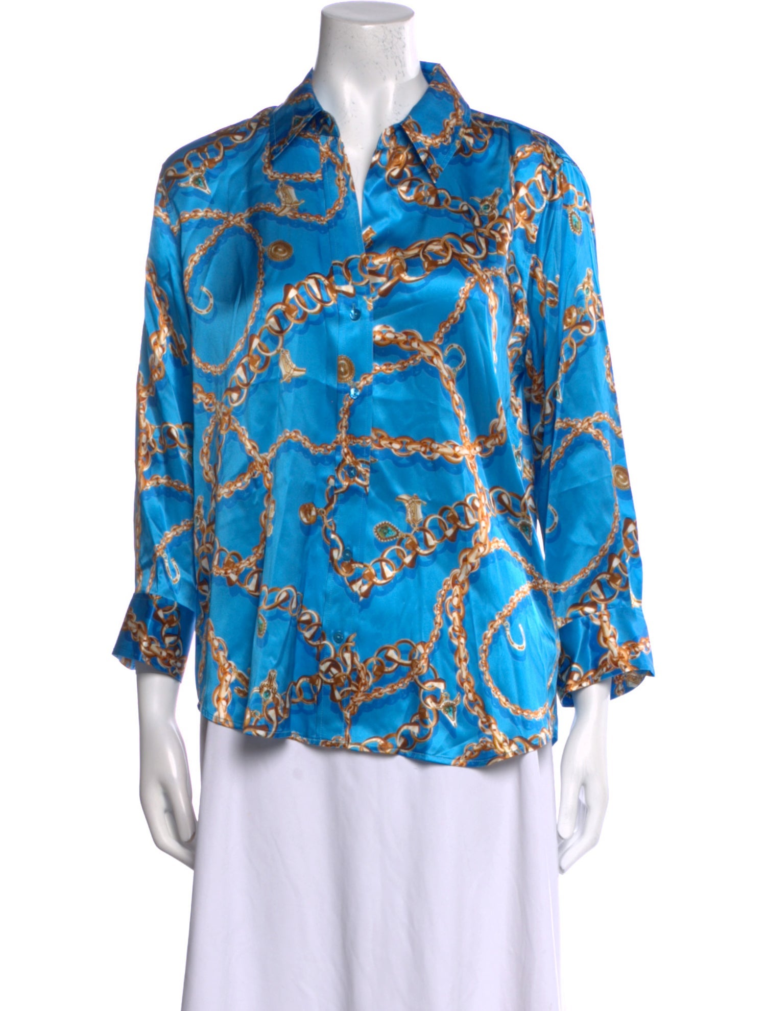 L'Agence Silk Printed Button-Up Top w/ Tags