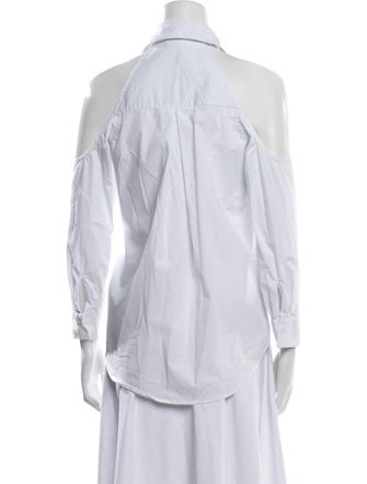 L'Agence Halterneck Three-Quarter Sleeve Button-Up Top
