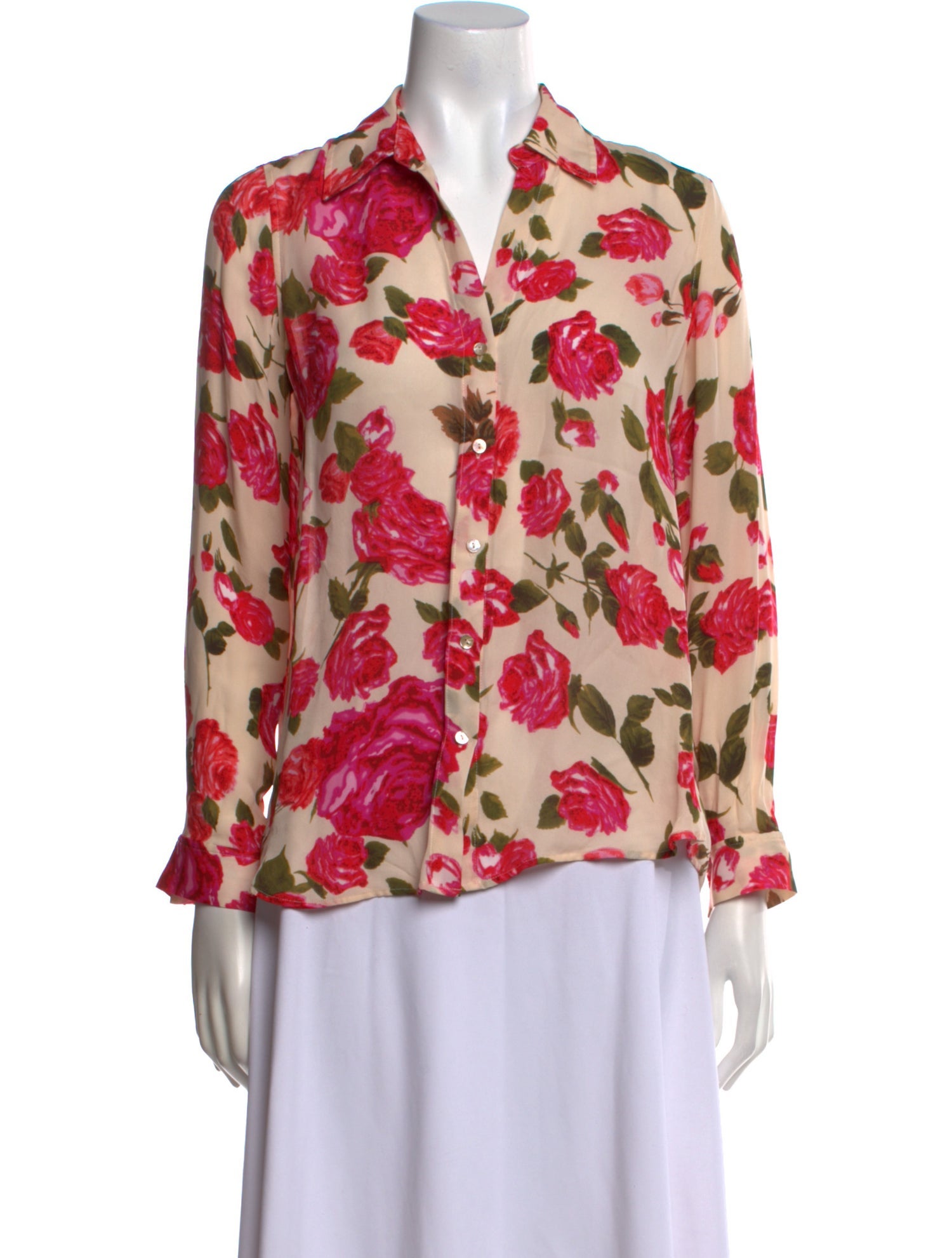 L'Agence Floral Print Long Sleeve Button-Up Top