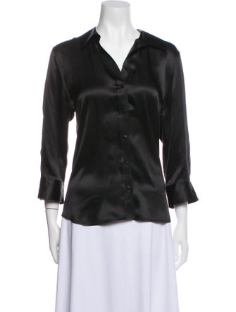 L'Agence Silk V-Neck Button-Up Top