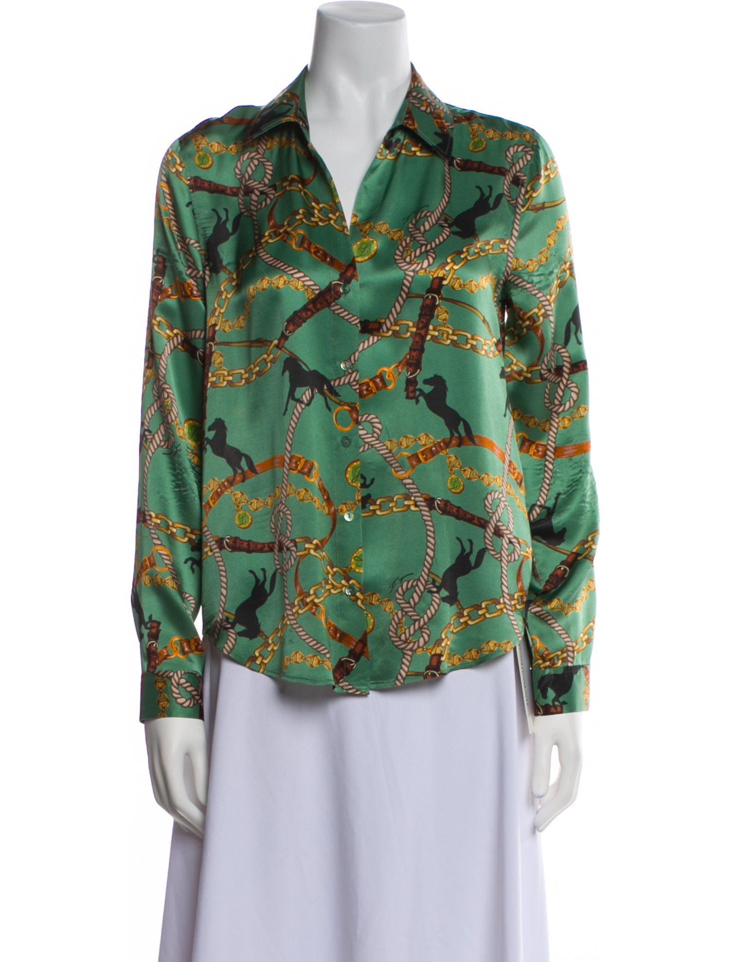 L'Agence Silk Printed Button-Up Top