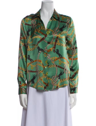 L'Agence Silk Printed Button-Up Top