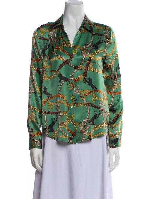 L'Agence Silk Printed Button-Up Top