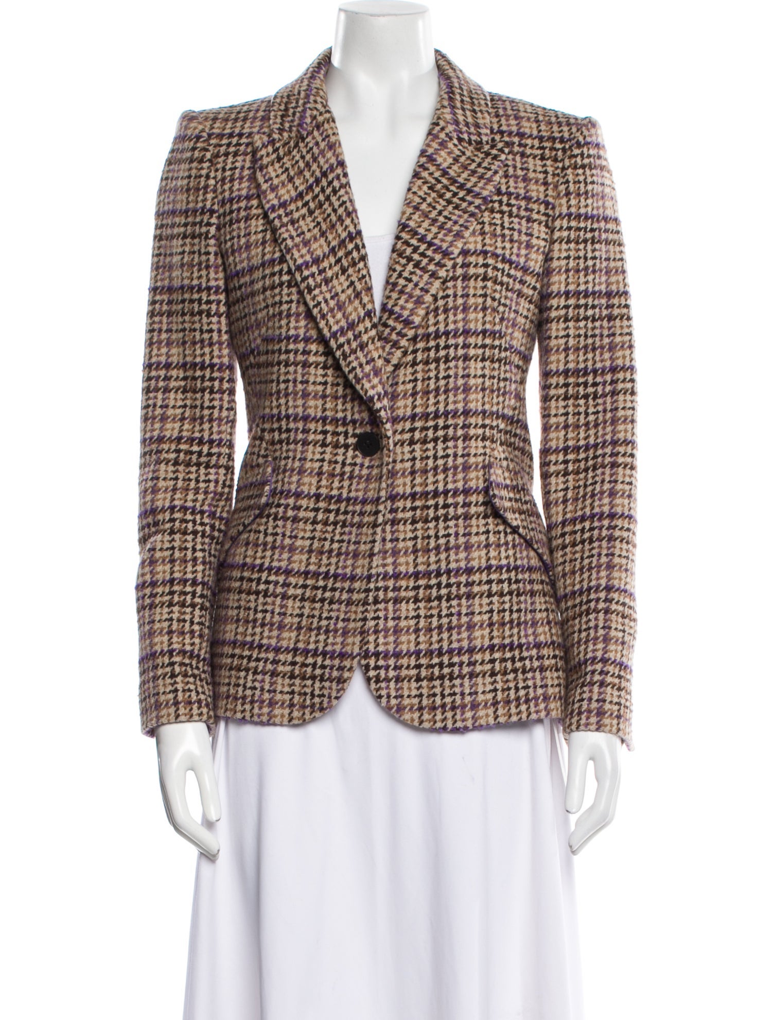 L'Agence Wool Plaid Print Blazer