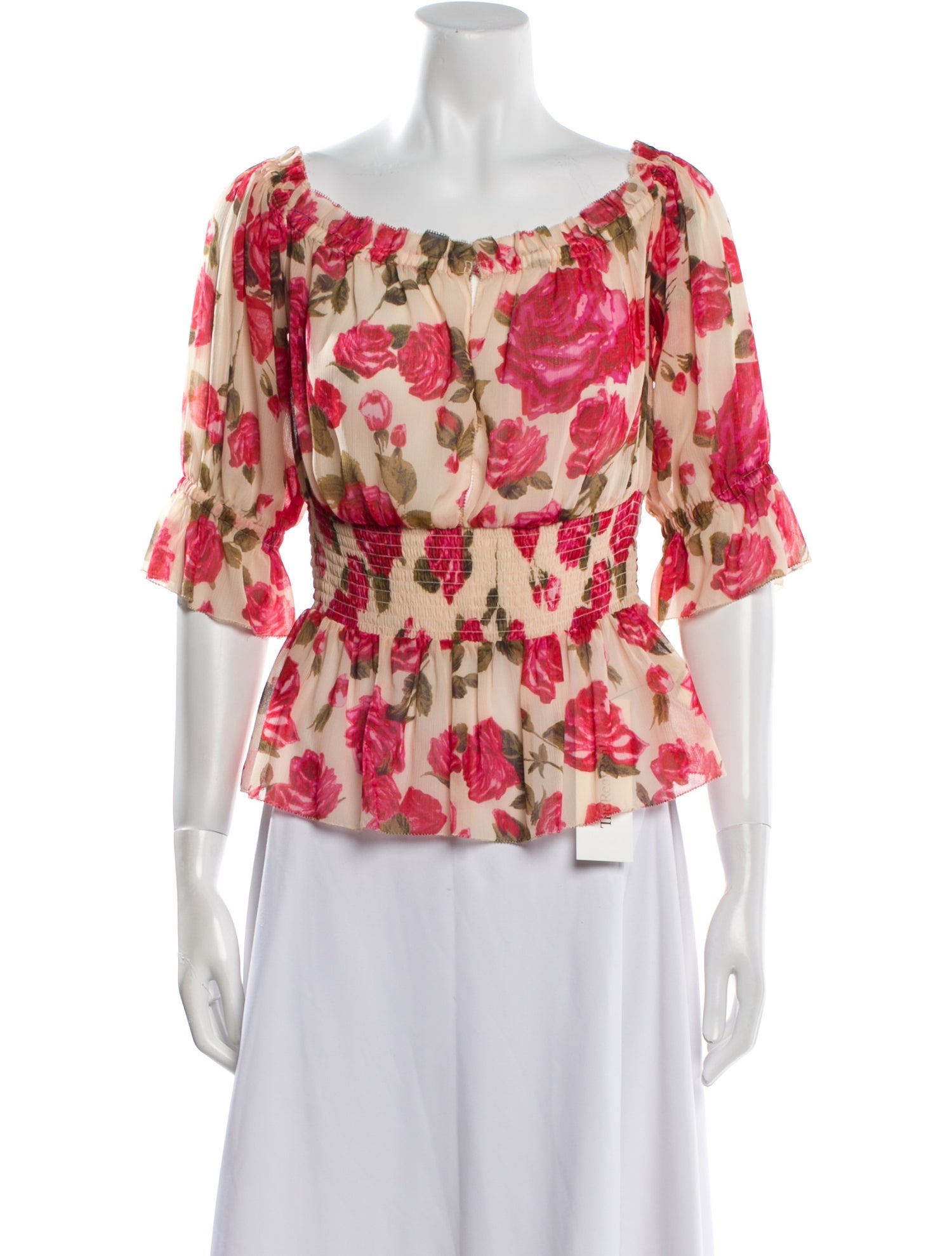 L'Agence Floral Print Bateau Neckline Blouse