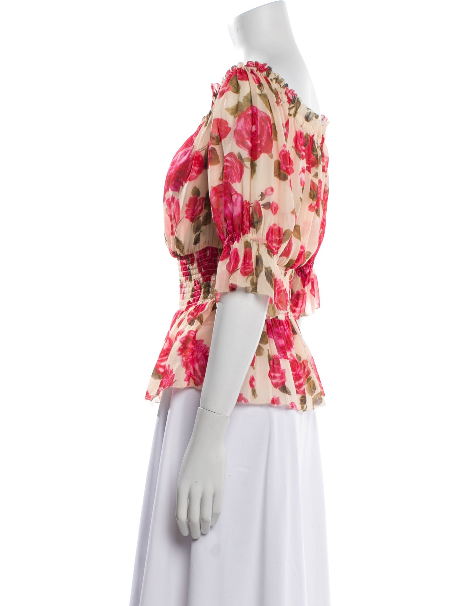 L'Agence Floral Print Bateau Neckline Blouse