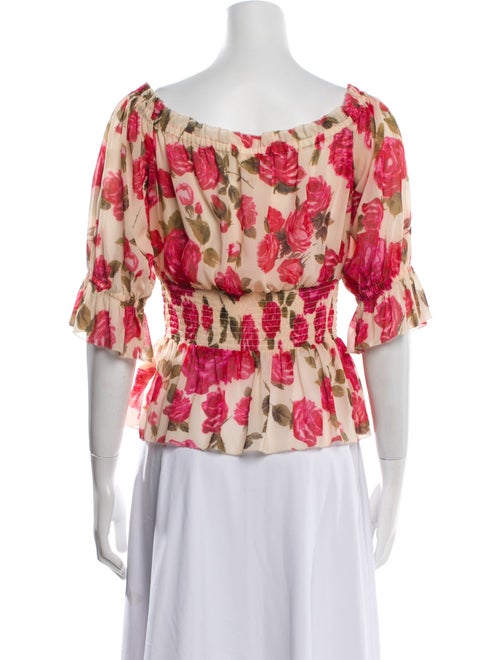 L'Agence Floral Print Bateau Neckline Blouse