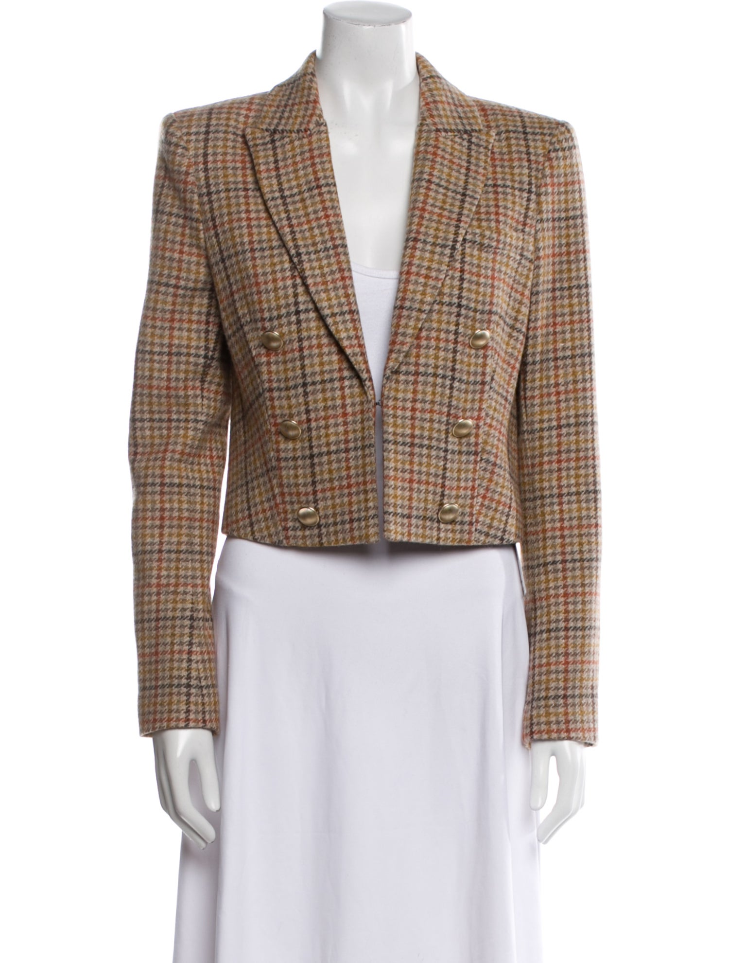 L'Agence Wool Plaid Print Blazer