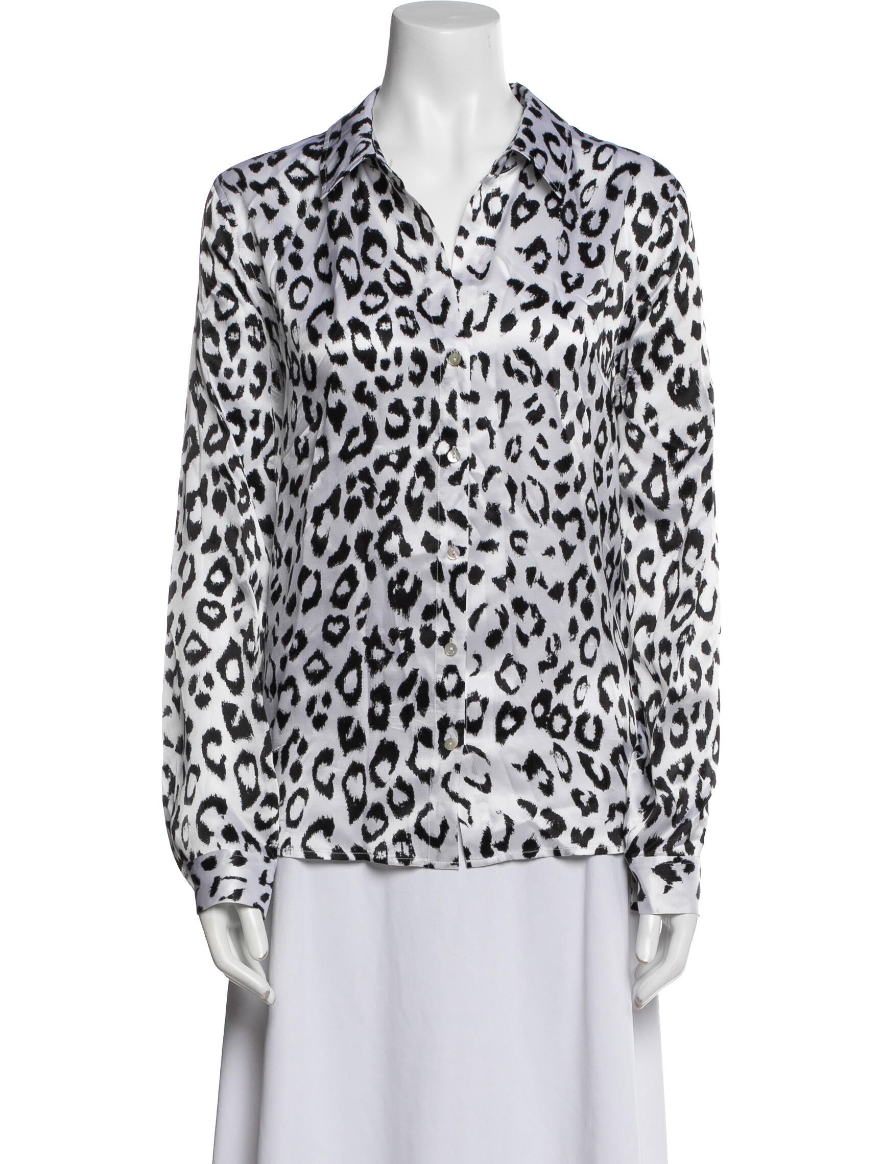 L'Agence Silk Animal Print Button-Up Top