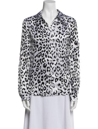 L'Agence Silk Animal Print Button-Up Top