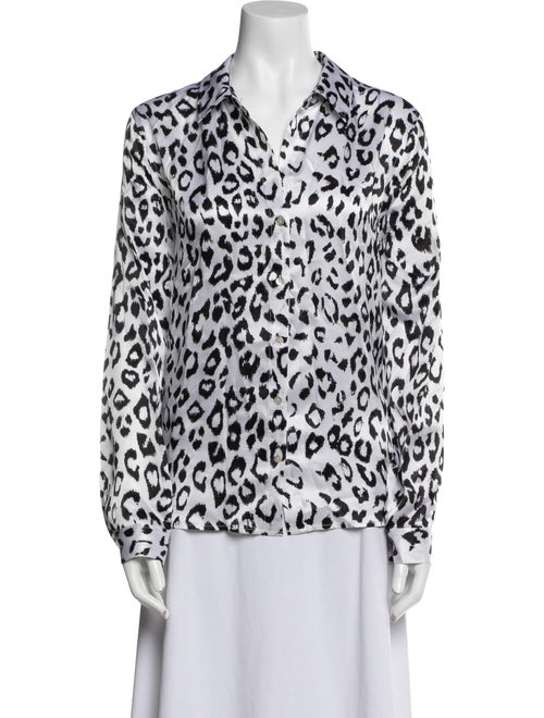 L'Agence Silk Animal Print Button-Up Top