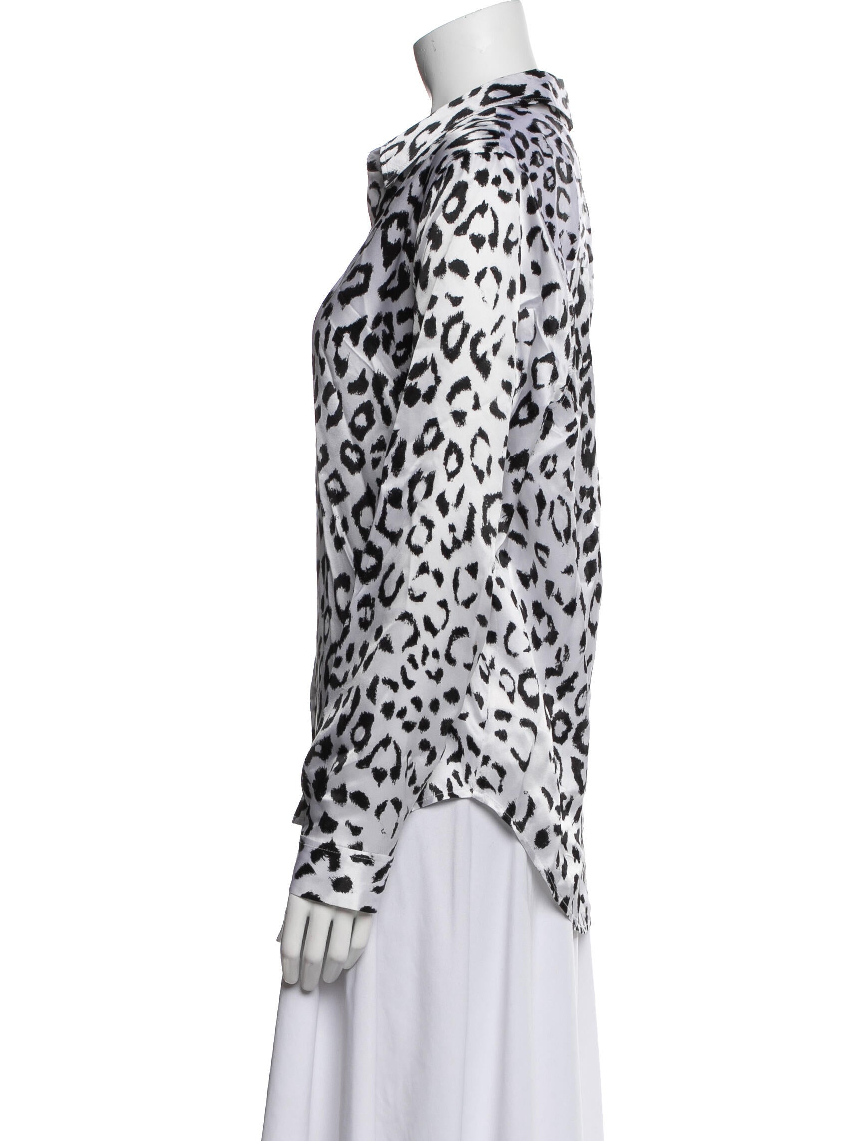 L'Agence Silk Animal Print Button-Up Top