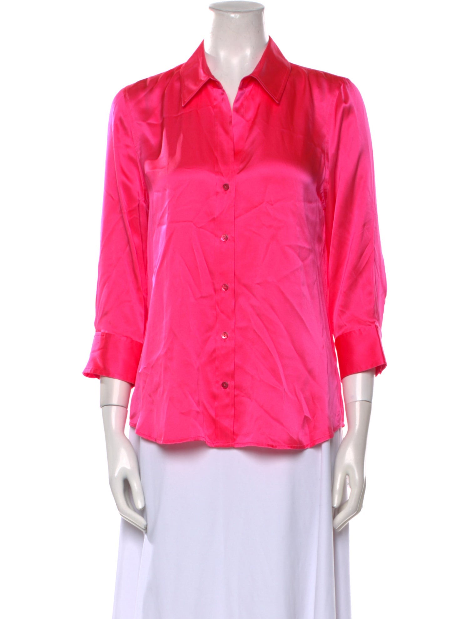 L'Agence Silk Three-Quarter Sleeve Button-Up Top