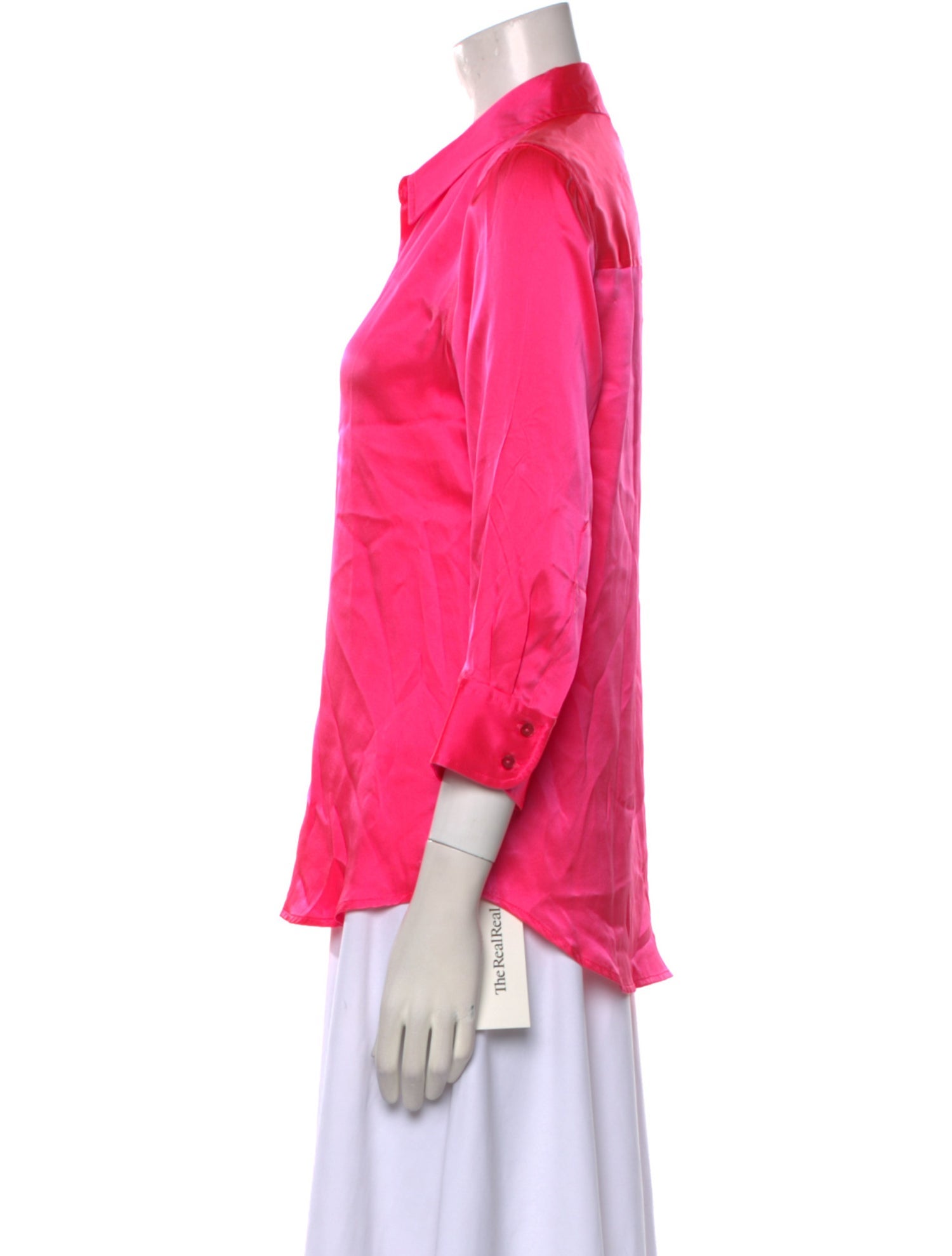 L'Agence Silk Three-Quarter Sleeve Button-Up Top