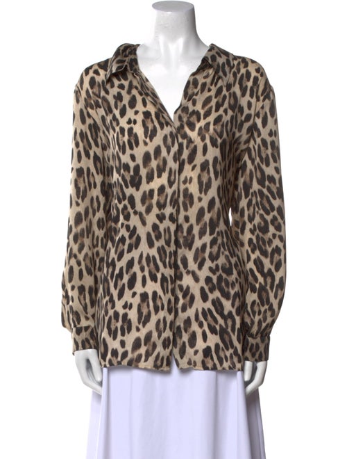 L'Agence Animal Print Long Sleeve Button-Up Top