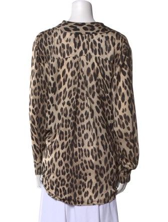 L'Agence Animal Print Long Sleeve Button-Up Top