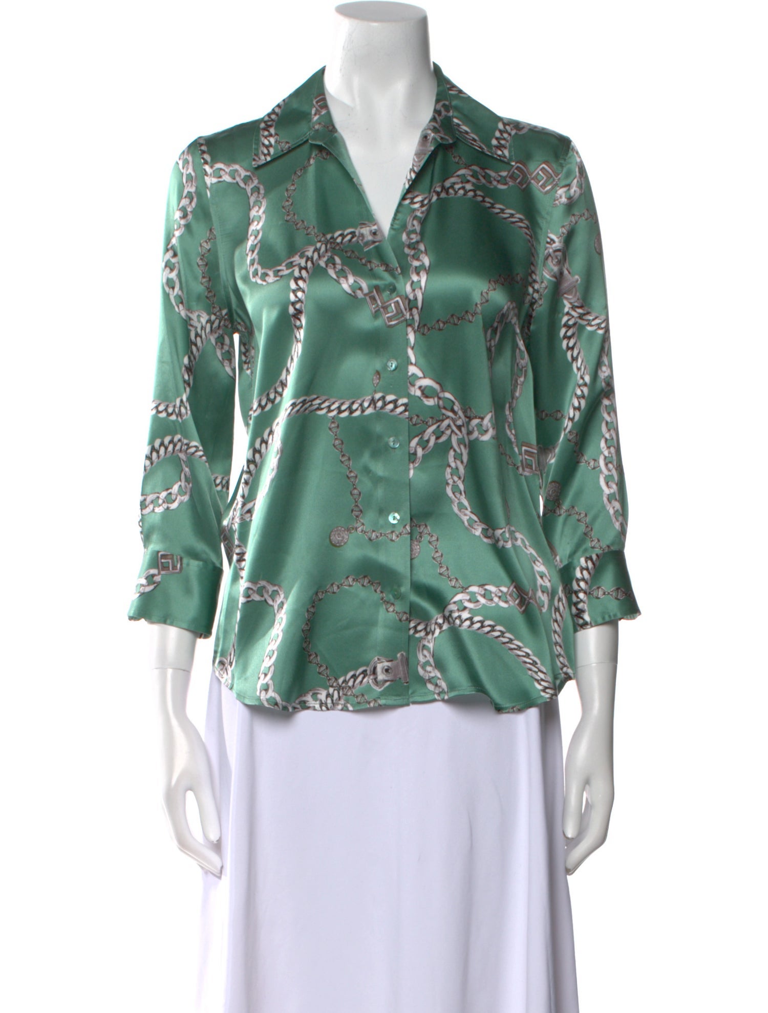 L'Agence Silk Printed Button-Up Top