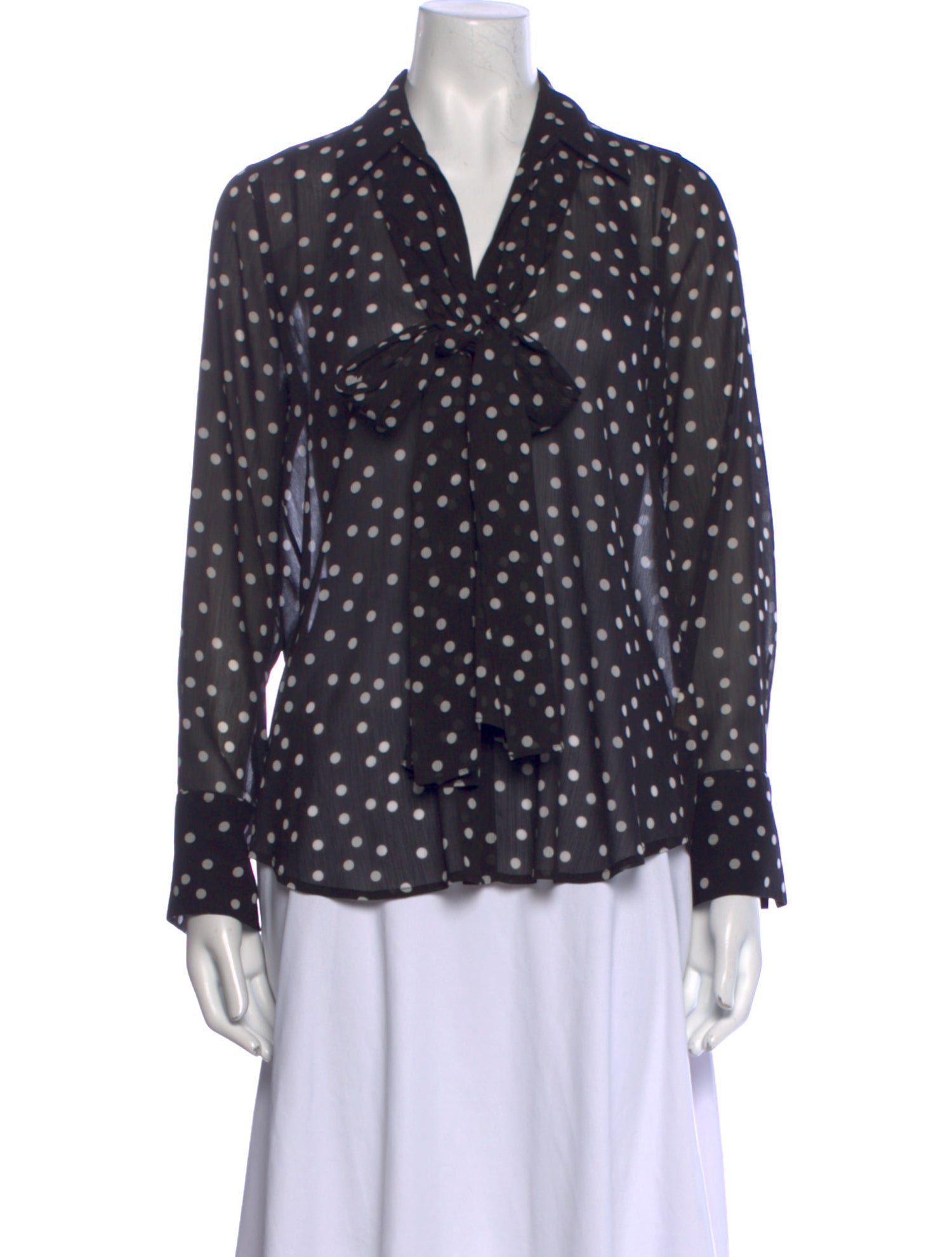 L'Agence Polka Dot Print Tie Neck Button-Up Top